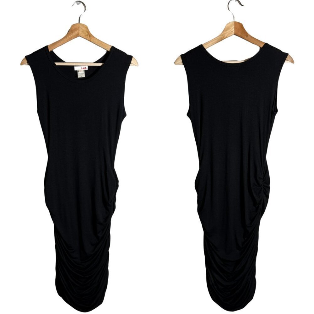 LNA Revolve Ruched Bodycon Midi Dress Women's Small Black Sleeveless Minimalist